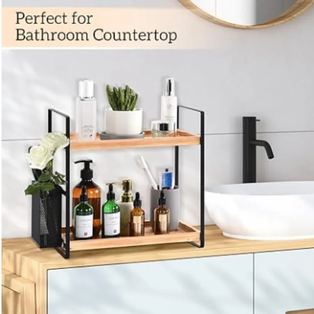 2-Tier Acacia Wood Countertop Organizer for Makeup/ Vanity/ Bathroom/ Kitchen